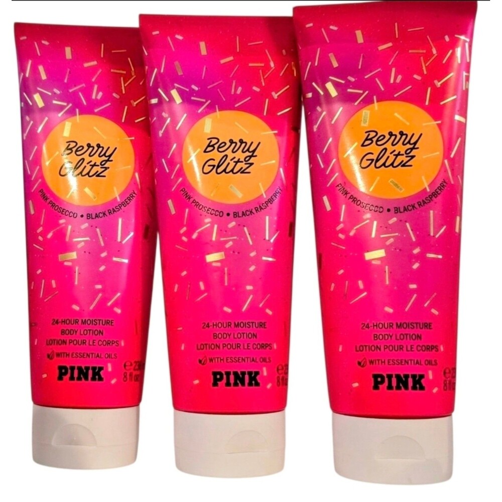 3pk VICTORIA  SECRET PINK FRESH CLEAN BERRY FRAGRANCE BODY LOTION Moisturize NEW